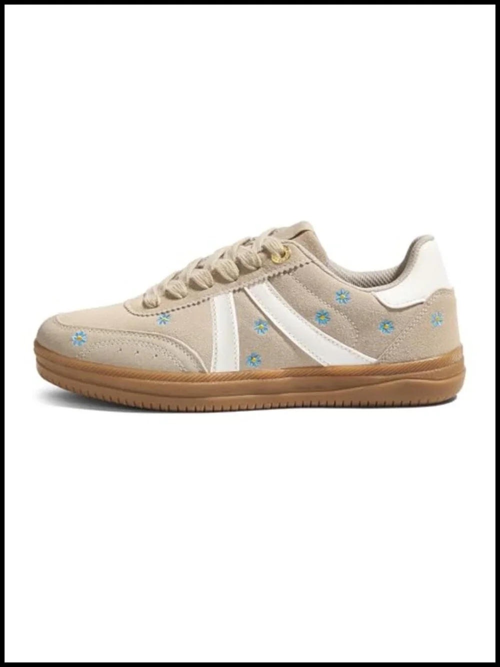 Women Retro Tennis Sneakers Gum Sole Floral Embroidery Slip-Resistant